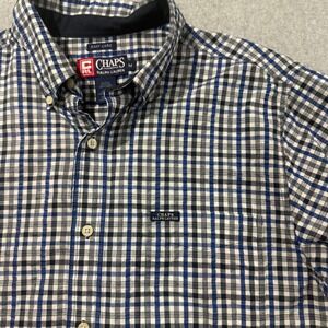 Chaps Ralph Lauren Mens Blue White Plaid Short Sleeve Button Down Shirt Medium